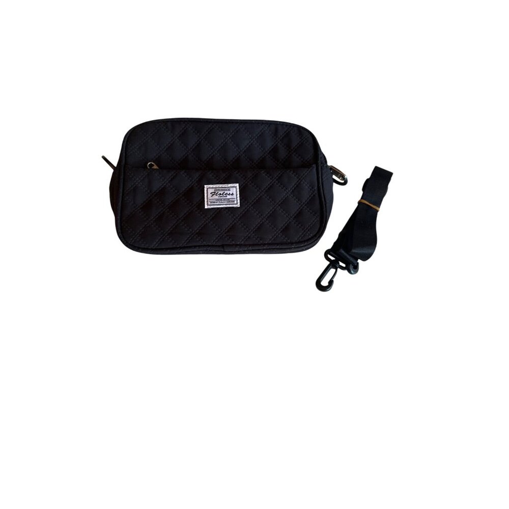 Floless Limited Edition Design Quilted Black Crossbody Bag Adj Strap Zip Close